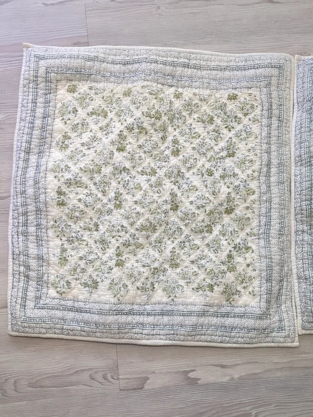 Pottery Barn Quilted Euro Sham Blue Floral Tie Back 26x26 Cotton